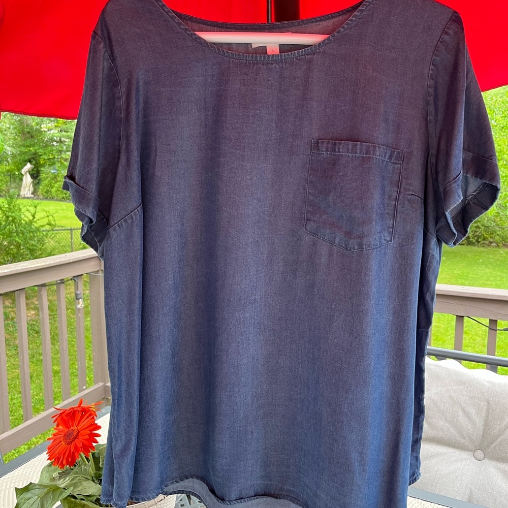 LC Lauren Conrad Short Sleeve Denim Pocket Shirt